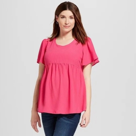 ISABEL MATERNITY By Ingrid & Isabel Pink Flutter Sleeve Maternity Top Sz S - Picture 4 of 12